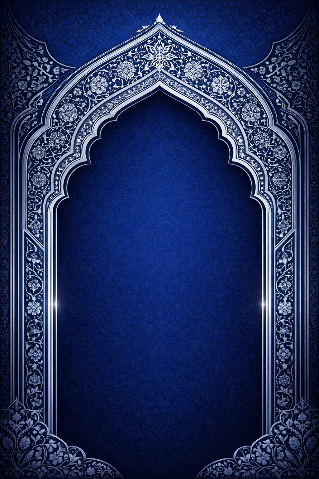 Islamic Mihrab Arch — Silver on Royal Blue